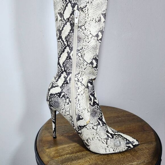 Steve Madden Snakeskin Print Thigh High Boot Size 7 Over-The-Knee Stretch Boots - Picture 5 of 13